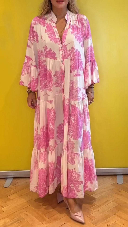 Kvinners sommer V-Nursy Forest Pattern Maxi Dress