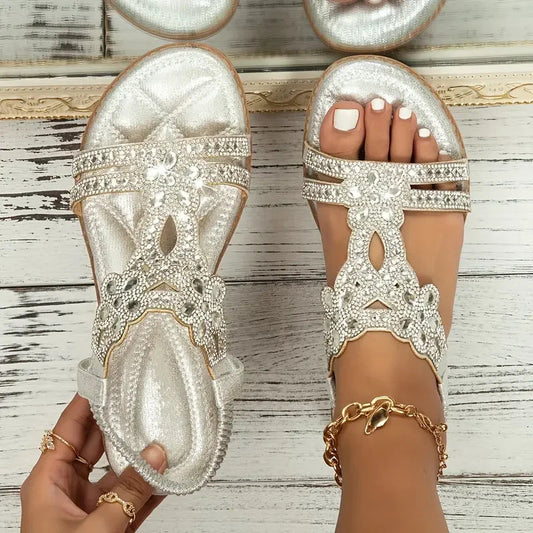 🔥💖 2025 Nytt sommersalg - 49%OFF 💖 Flate sommersandaler for kvinner med rhinestones