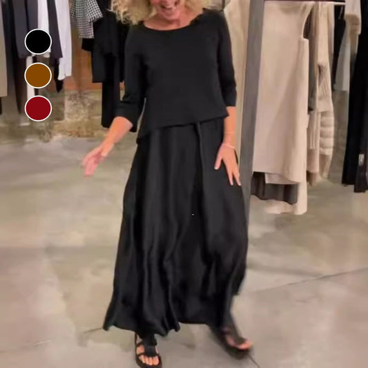 🌸🔥Ensfarget topp med rund hals Camisole Skjørt Todelt sett