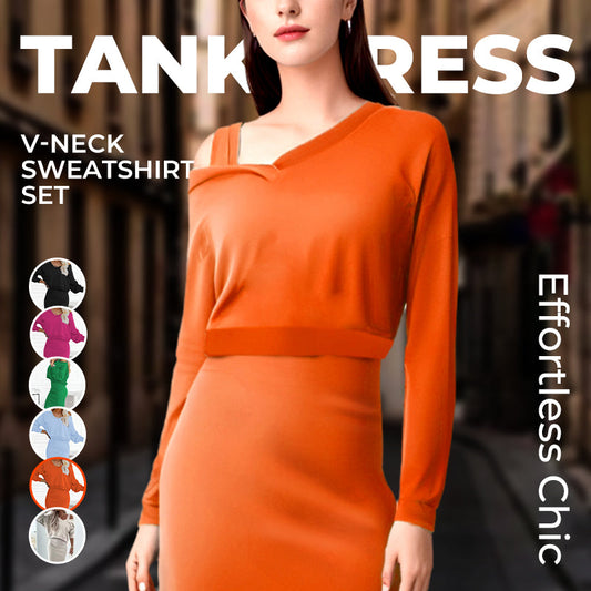 💥2025 Ny ankomst - 49 % RABATT💥Dame 2-delt sett ermeløs kjole og løs genser med V-hals