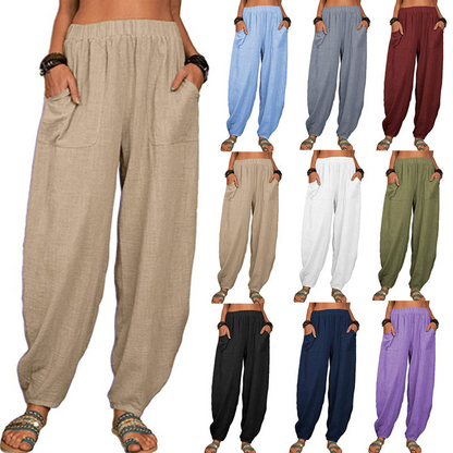 🔥Halv pris i en begrenset periode 🔥 Lomme Casual bomullsbukse i lin for kvinner