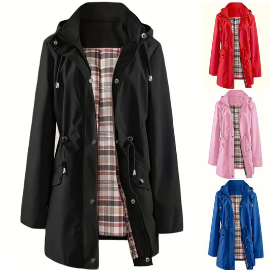 🔥Hot Sale 50% avslag🔥 Ensfarget casual jakke, vanntett og vindtett jakke, vindtett jakke med hette