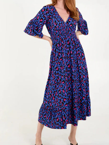 Leopardkjole med rynket midje