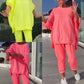 Rund hals Slit Fluorescerende farge Casual dress for kvinner