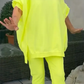 Rund hals Slit Fluorescerende farge Casual dress for kvinner