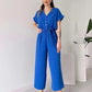 【Høyere kvalitet】💖 V-hals kort ermet casual jumpsuit for kvinner
