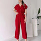 【Høyere kvalitet】💖 V-hals kort ermet casual jumpsuit for kvinner