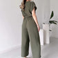 【Høyere kvalitet】💖 V-hals kort ermet casual jumpsuit for kvinner