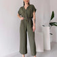 【Høyere kvalitet】💖 V-hals kort ermet casual jumpsuit for kvinner