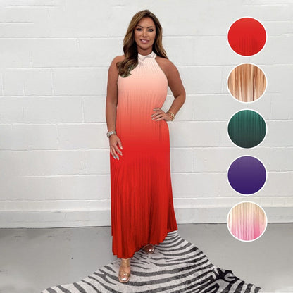 💟Nyttårsklareringssalg - 49 % rabatt🔥💃Plissert, ryggløs kjole med gradient