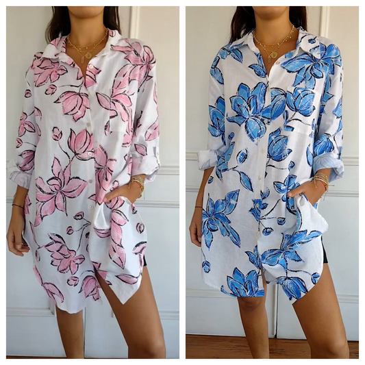 💝Sommerskjortekjole med sommerprint for kvinner🌸