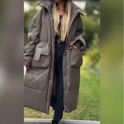 ❄️ Varm, vindtett, vattert dunfrakk i mellomlengde for kvinner