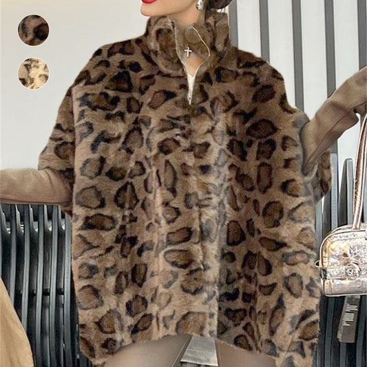 💖Damejakke i fuskepels med leopardmønster