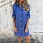💙🖤Casual denim jakkeslagskjole for kvinner