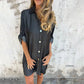 💙🖤Casual denim jakkeslagskjole for kvinner