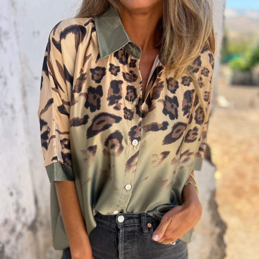 Knappskjorte med leopardmønster for dame