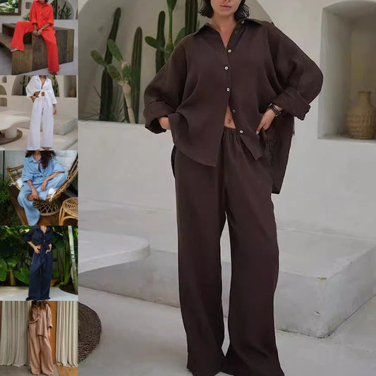 Overdimensjonert todelt sett i bomull og lin for kvinner