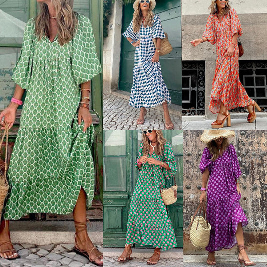 💖SISTE DAG SALG 50% RABATT 💖  Elegant boho maxikjole for kvinner med puffermer👗
