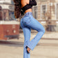 Stretch flare jeans med høy midje