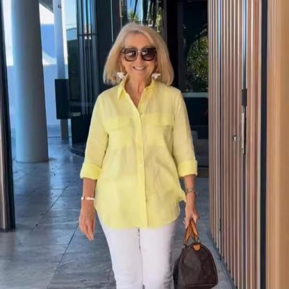 💐 🌟Dameskjorte i lin med knapper og revers, uformell og allsidig