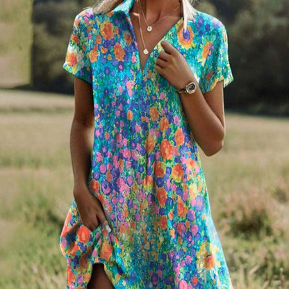 Stilig V-hals kjole med trykk for kvinner