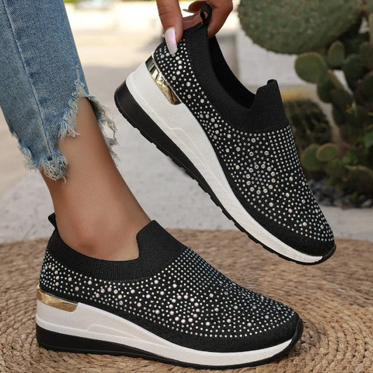 👟✨ Pustende mesh-joggesko med strass til damer