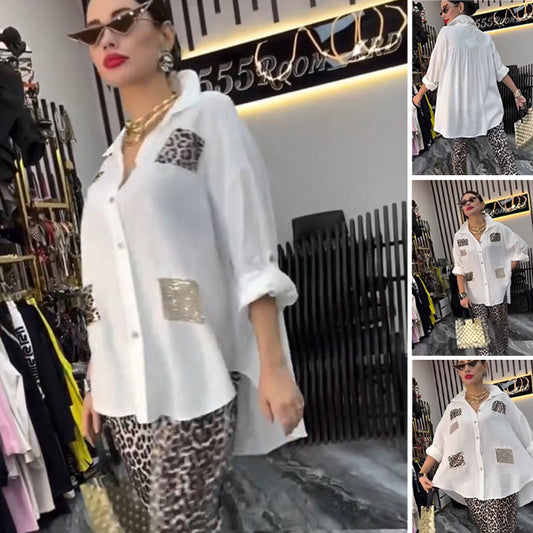 Uformelt, trendy to-delt sett med leopardmønster for kvinne