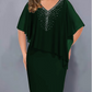 🔥Cape-kjole med V-hals, rhinestones og chiffongoverlegg