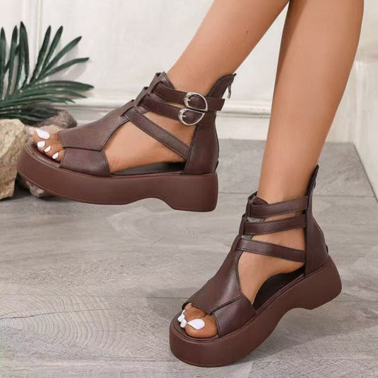 Ortopediske sandaler for kvinner med plattform og kile i mykt skinn