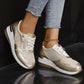 Dame–Casual Mesh Sneakers med Snekkerhæl og Sidelås