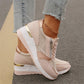 Dame–Casual Mesh Sneakers med Snekkerhæl og Sidelås