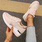 Dame–Casual Mesh Sneakers med Snekkerhæl og Sidelås