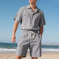Trendy kortærmet skjorte og shorts til menn, todelt sett
