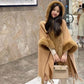 Faux rabbit fur collar hooded cape