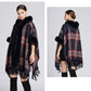 Faux rabbit fur collar hooded cape