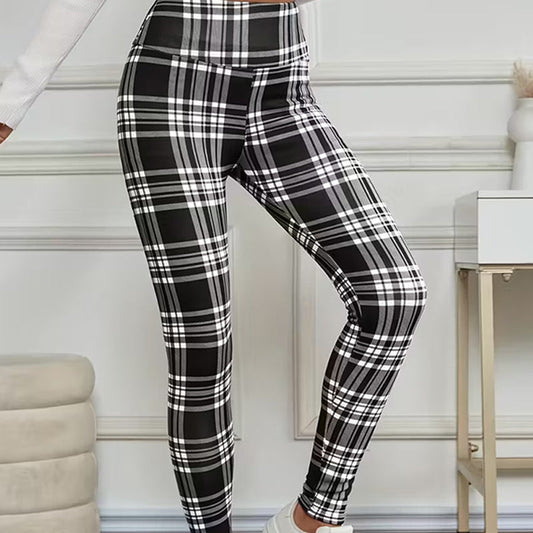 komfortabel innlining leggings med rutemønster for kvinner – myke, elastiske og stilige vinterklær 🧣