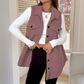 Gilet long à col boutonné chaud et douillet pour femmes