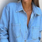 Kvinners knappeskjorte i silt denim, maxi-kjole