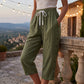 Linen-fritidsbukser for damer, 7/8-lengde