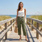Linen-fritidsbukser for damer, 7/8-lengde