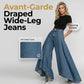 Jeans for kvinner med høy midje, vide ben og asymmetrisk kant