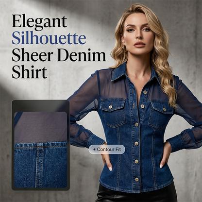 Dametopp i denim med patchwork-mønster i mesh
