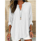 Casual ensfarget bluse med V-hals for kvinner