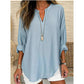 Casual ensfarget bluse med V-hals for kvinner