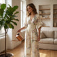 Elegant jumpsuit med V-hals og mønster for damer