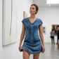 Kortærmet kjole med glidelås for kvinner i uformell stil