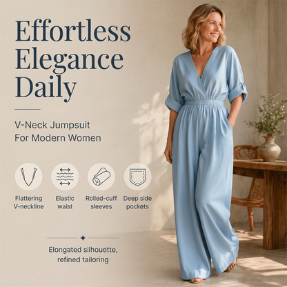 Elegant jumpsuit med V-hals og vide ben for kvinner
