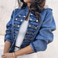 Dame vintage symmetrisk knapp denimjakke