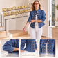 Dame vintage symmetrisk knapp denimjakke