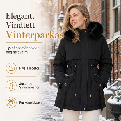 Dame vattert parkas med imitert pels for vinter